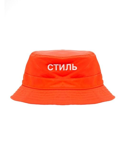 Heron Preston Orange Bucket Hat With Ctnmb Logo In Tech Canvas Man for men