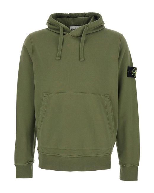Stone Island Green Hoodie With Drawstring Hood And Logo Patch On The Sleeve for men