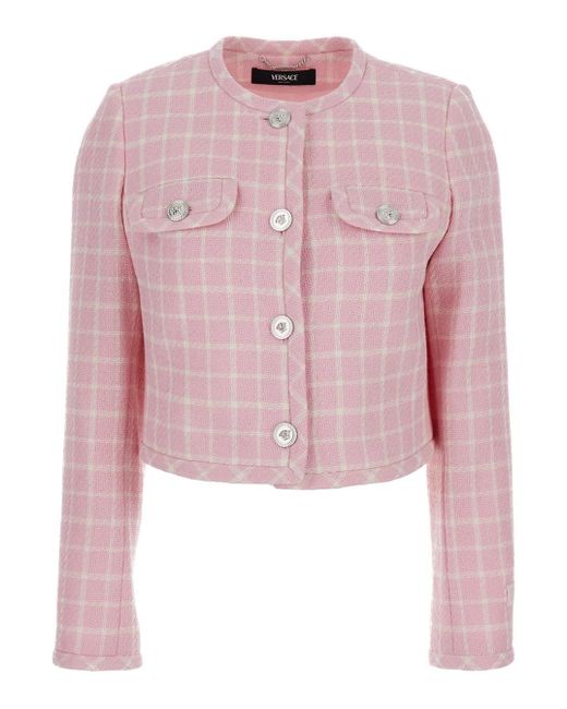 Versace Pink Checked Tweed Jacket With Medusa Head Buttons
