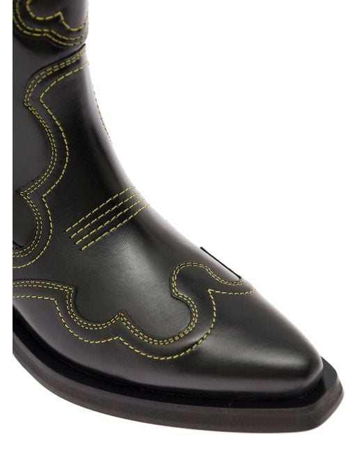 Ganni Black Low Shaft Embroidered Western Boot