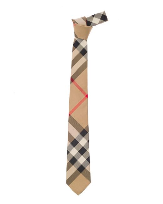 Burberry White Classic-style Tie With Vintage Check Print Man for men