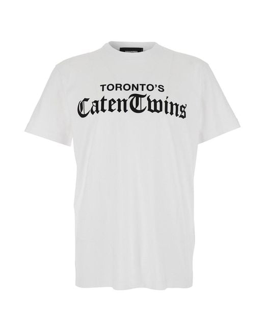 DSquared² White Crew Neck T-Shirt With Toronto's Catentwins Graphic Print for men