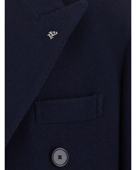 Tagliatore Blue Coat With Notched Revers And Button Front Closure for men