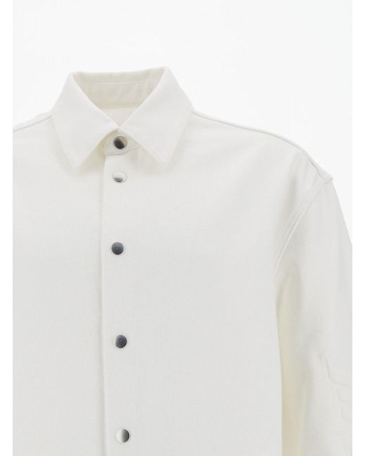 Jil Sander White Shirt With Embossed Logo In Denim Man for men