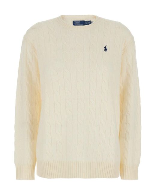 Maglione Girocollo Con Ricamo Cavallino Sul Fronte E di Polo Ralph Lauren in Natural