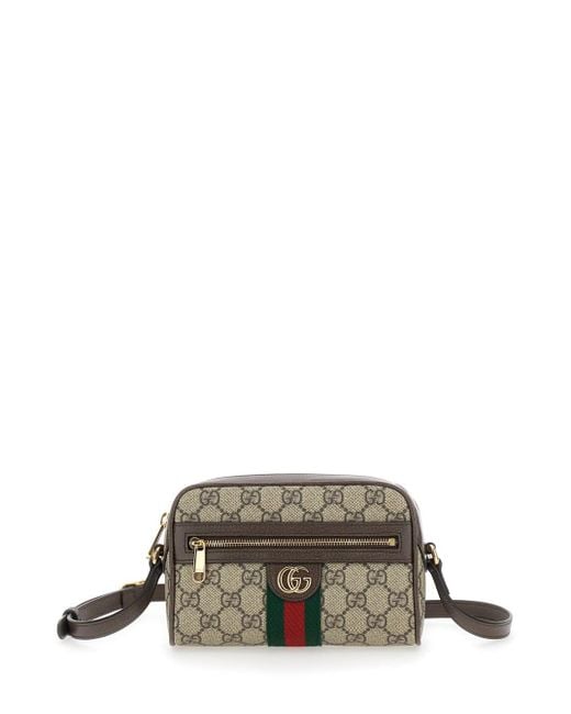 Gucci Brown 'Ophidia' Crossbody Bag With All-Over Gg Motif And Web Det