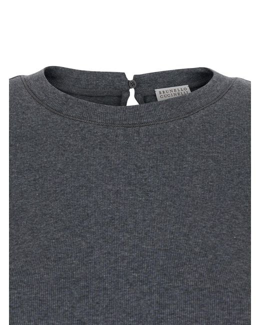 Brunello Cucinelli Gray T-Shirt With Round Neck And Three-Quarter Sleeve