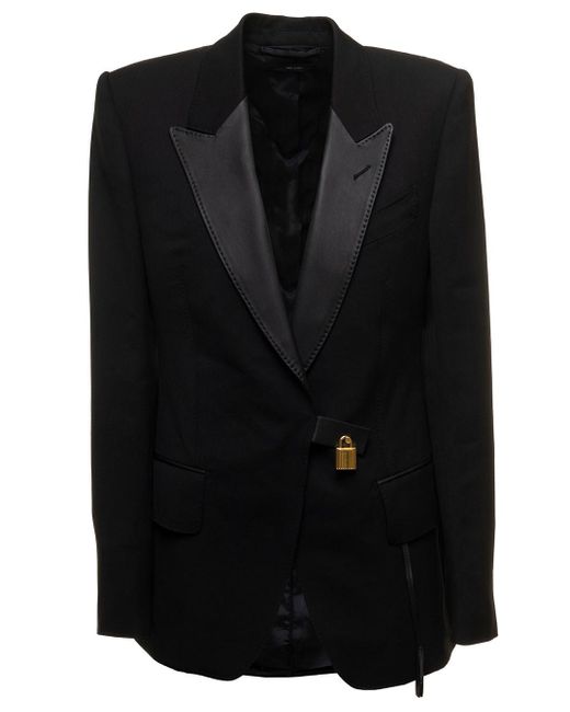 Tom Ford Wool Gran De Poudre Tuxedo Padlock Jacket in Black | Lyst