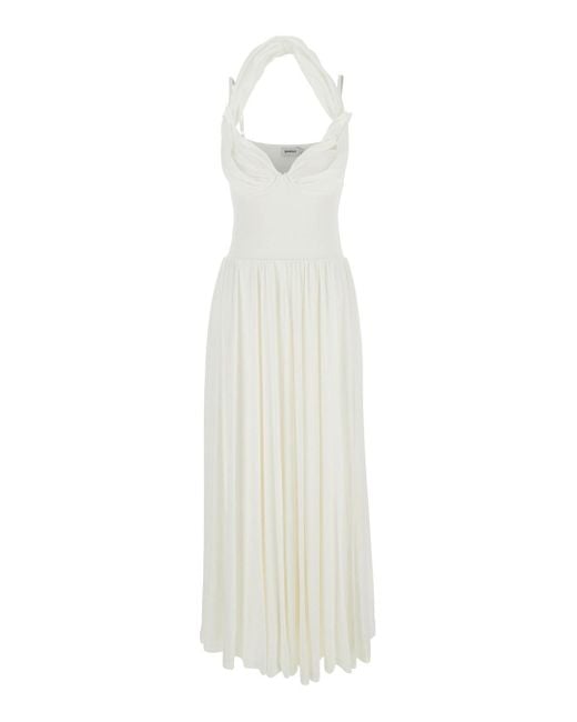 Jonathan Simkhai White 'Amarantha' Off-Shoulder Long Dress With Pleated Details