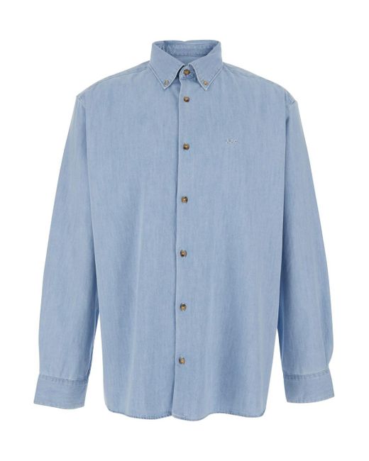 Camicia 'Mathias' Con Colletto Classicoe Ricamo Logo Lettering di A.P.C. in Blue da Uomo