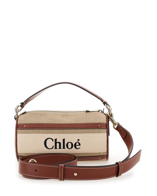 Chloé Metallic Woody Linen And Leather Shoulder Bag