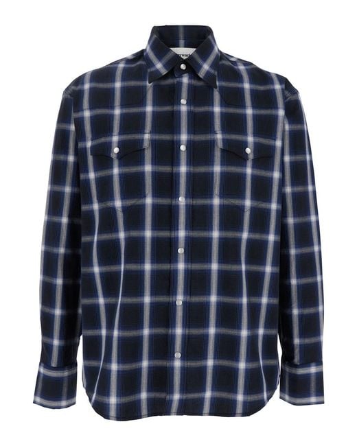 TONYWACK Blue Shirt With Classic Collar And All-Over Check Motif for men