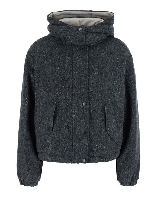 Brunello Cucinelli Black Puffer Jacket Donegal