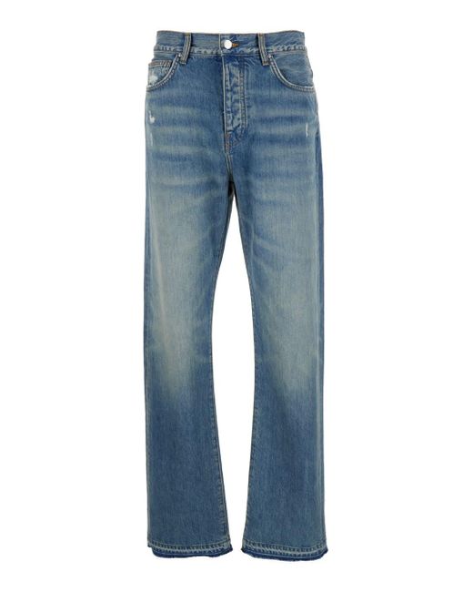 Amiri Blue Light Straight Jeans With Used Effect for men