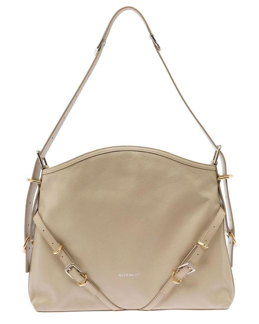 Givenchy Natural 'Voyou' Shoulder Bag With Embossed Logo