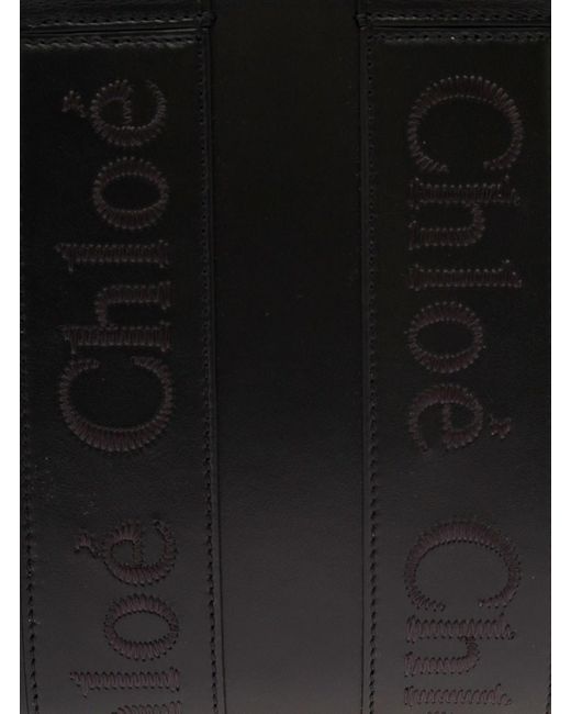 Borsa Shopping 'Woody Piccola' Con Logo Tono Su Tono di Chloé in Black