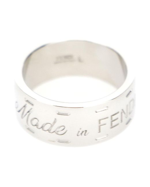 Fendi White Tone Ring With Lettering Engraving for men