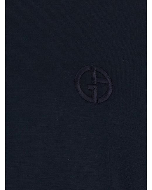 Giorgio Armani Blue Long-Sleeved Embroidered T-Shirt Viscose T-Shirts for men