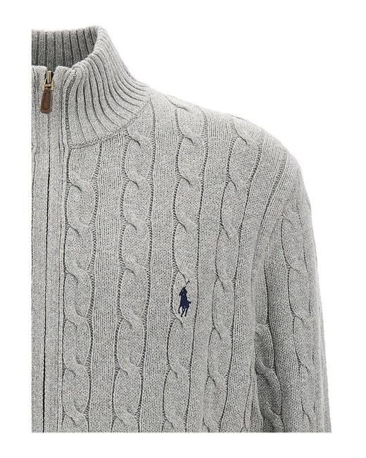 Polo Ralph Lauren Gray Zip-Up Sweater With Pony Embroidery for men