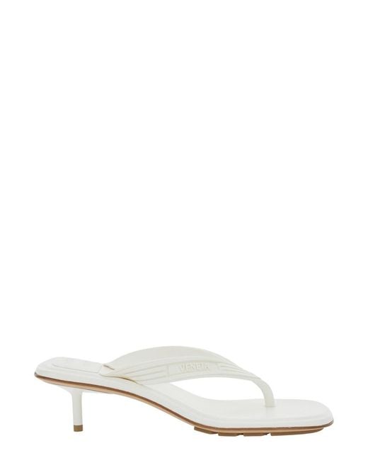 Bottega Veneta White 'Sampieri' Sandals With Thong Design And Kitten H