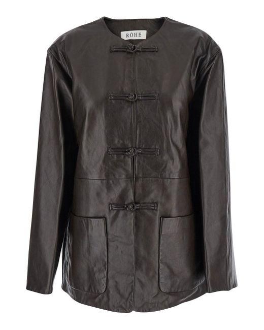 Rohe Black Mandarin Leather Jacket