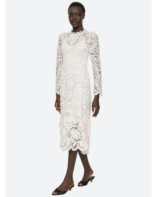 Sea White Agathe Applique Long-Sleeved Dress (D2)