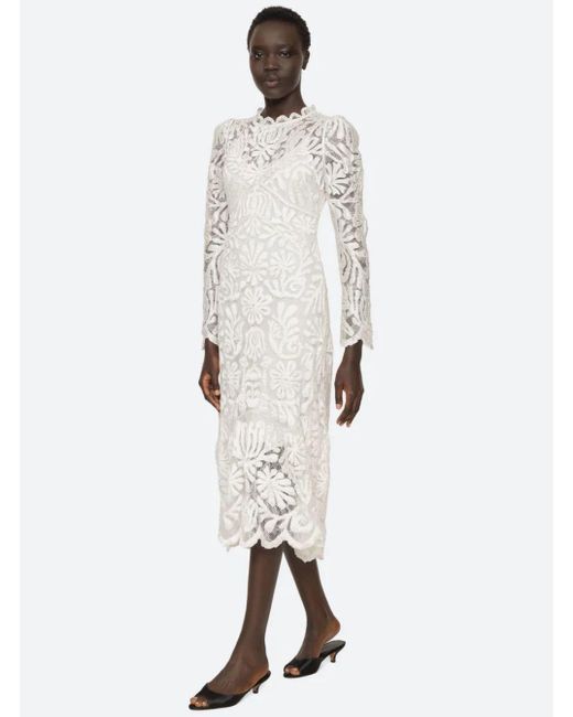 Abito Lungo 'Agathe Applique' Girocollo Con Orlo Asimmetrico I di Sea in White