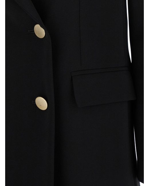 Plain Black Double-Breasted Jacket With Golden Buttons
