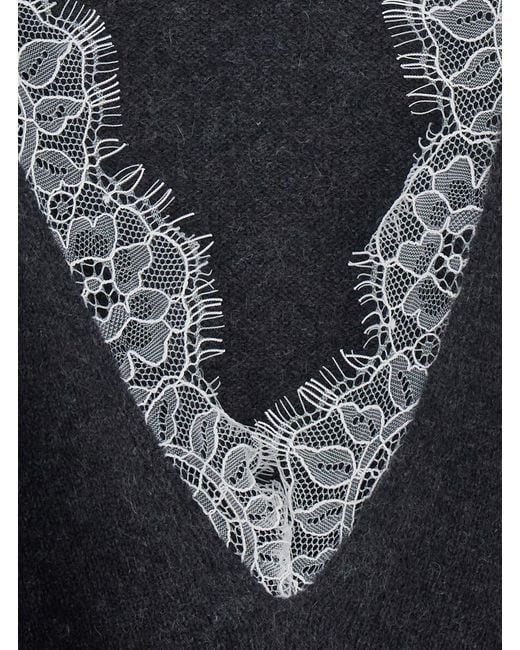 Loulou de Saison Black Leyla V-Neck Sweater W/ Lace Is A V-Neck Sweater With