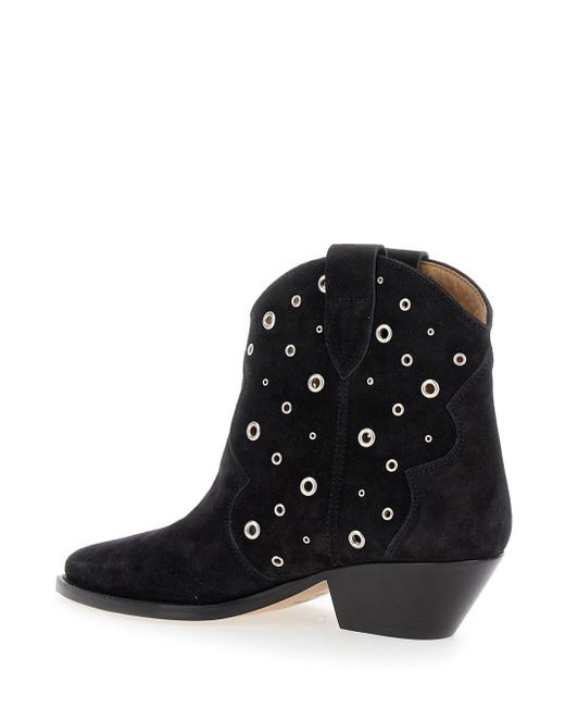 Isabel Marant Black 'Dewina' Western Ankle Boots With Studs