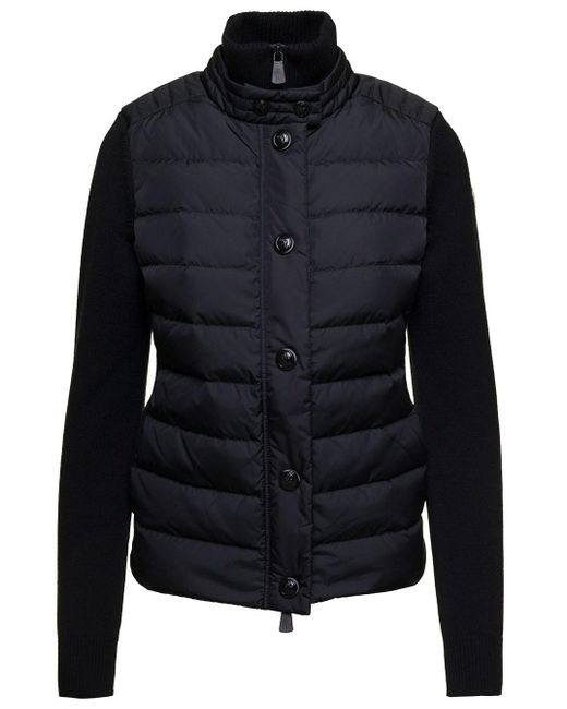 3 MONCLER GRENOBLE Blue 'tricot' Down Cardigan With Logo Patch In Nylon And Wool
