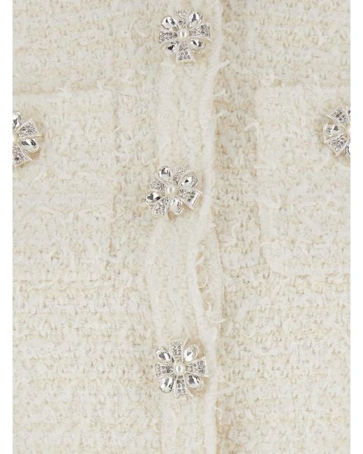 Self-Portrait Natural Cotton Blend Cardigan With Rhinestones