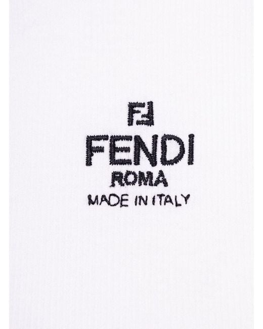 Fendi White Embroidered Cotton Crewneck Top