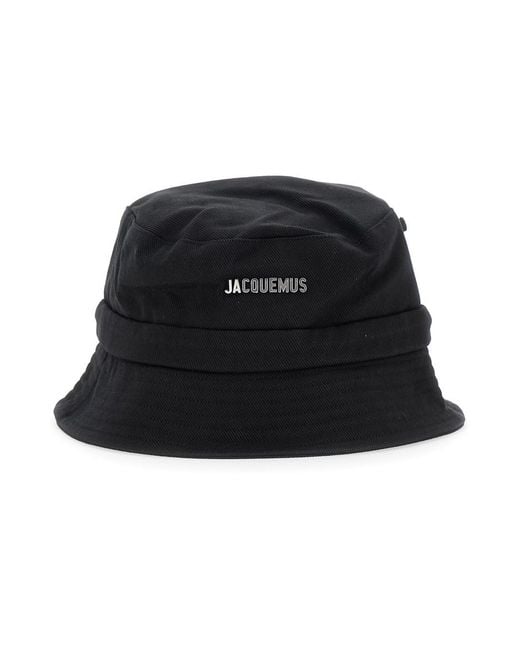 Jacquemus Black 'Le Bob Gadjo' Bucket Hat With Logo Lettering On The Front And Self-Tie Closure On The Rear for men