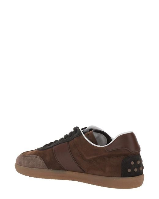 Tod's Brown Low Top Sneaker With Logo On Tongue And Inserts Design for men