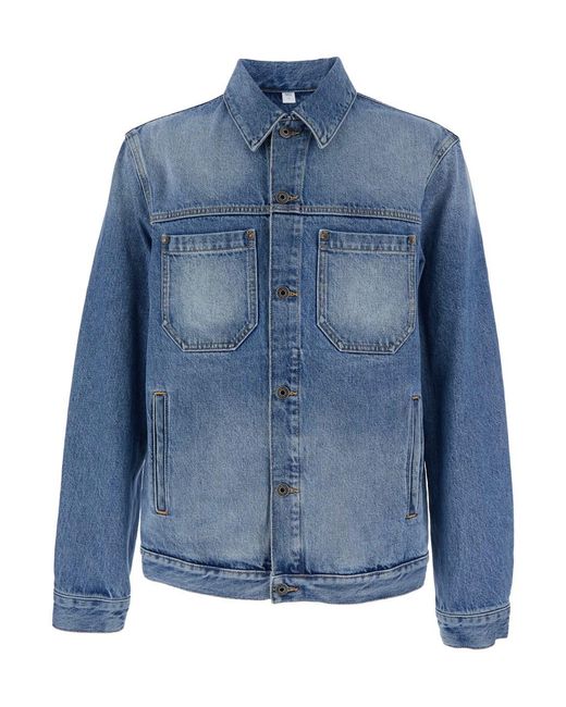 Off-White c/o Virgil Abloh Blue Jacket With Classic Collar And Maxi Logo On The Back In for men