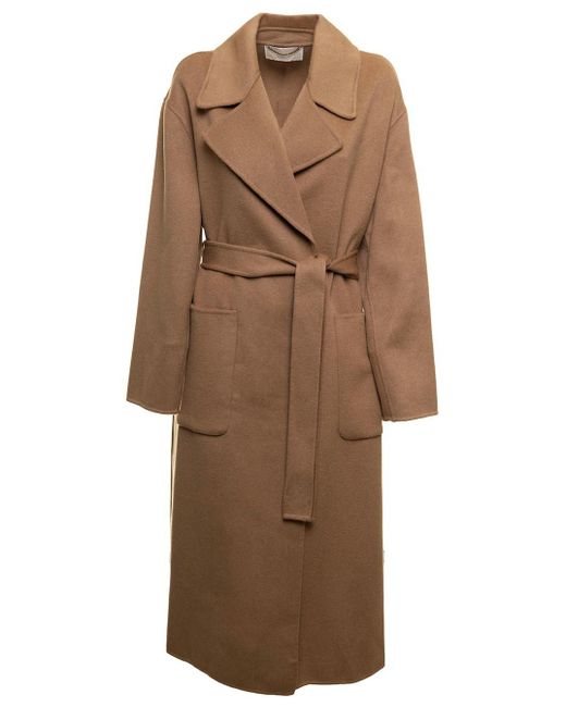 Michael Kors Brown Double-breasted Camel Colored Wool Coat With Belt M Michael Kors Woman