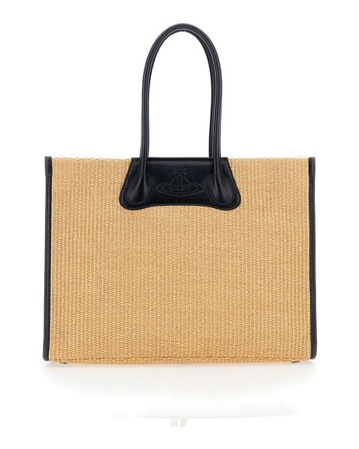Vivienne Westwood Natural 'Troy' Tote Bag With Orb Logo Embossed On The Front And Raffia Effect