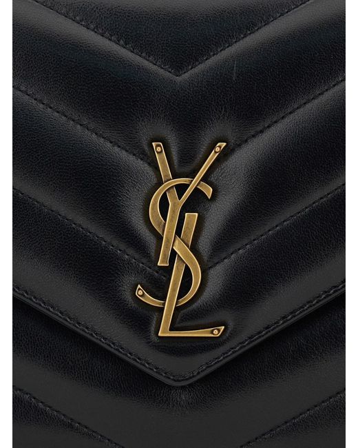 Saint Laurent Black 'Loulou' Medium Crossbody Bag With Cassandre Plaqu