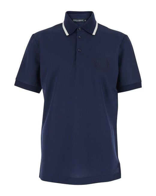 Dolce & Gabbana Blue Polo Shirt With Logo On Front for men