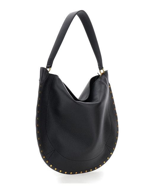 Isabel Marant Black Oskan Hobo Shoulder Bag With Studded Profile Leather For