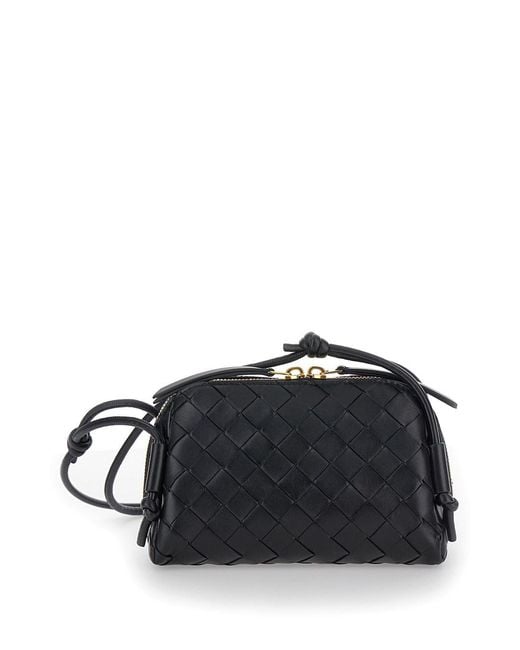 Bottega Veneta Black Concert Crossbody Bag With Intreccio Motif