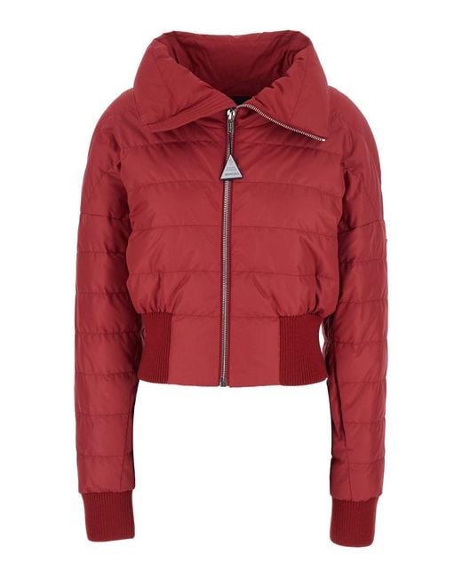 Rick Owens Red Crop Jacket With Logo Plat