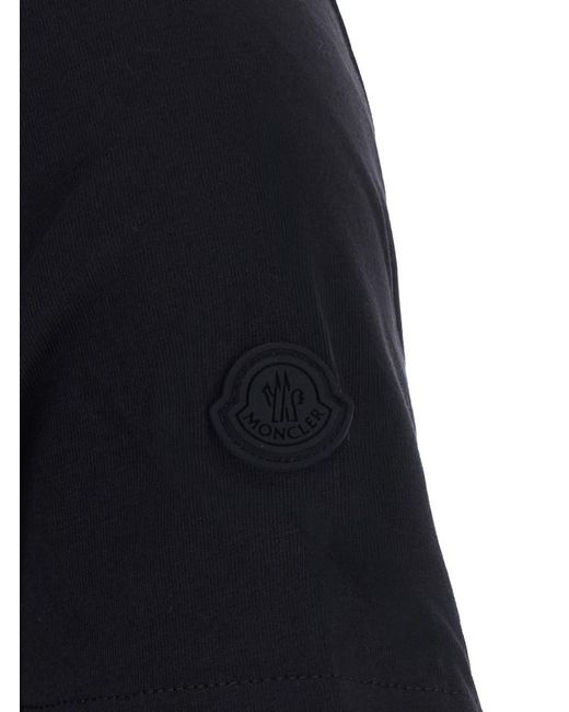 Moncler Black Crew Neck T-Shirt With Logo Lettering On The Front And L