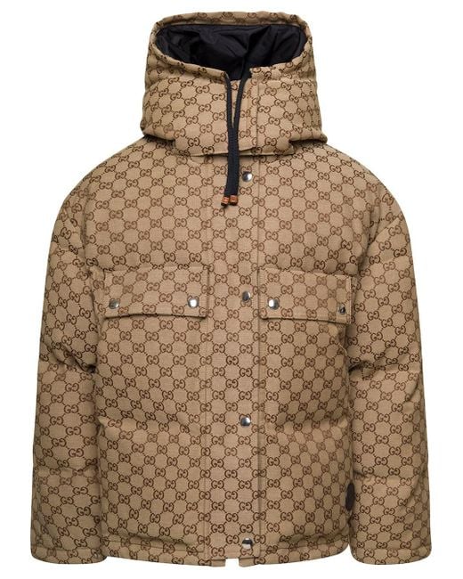 Gucci Down Jacket With Removable Hood And gg Canvas In Cotton Blend ...