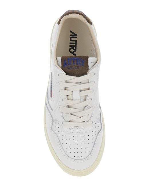 Autry White 'Medalist' Low Top Sneaker With Logo Patch On Tongue And S