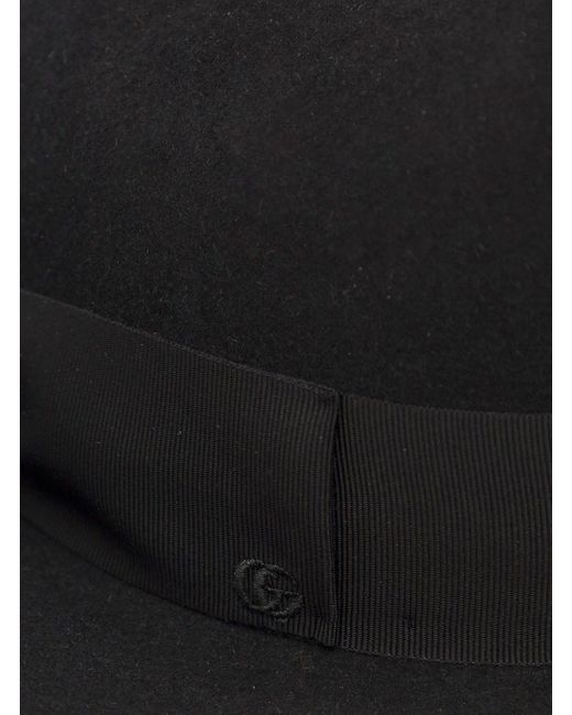 Gucci Black Felt Fedora Hat With Grosgrain Ribbon And Bow For Fw22