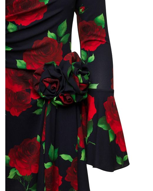 Magda Butrym Black Off-the-shoulder Appliquéd Floral-print Stretch-crepe Mini Dress