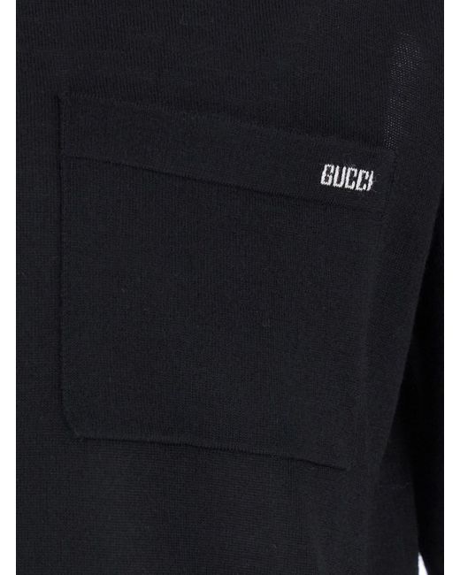 Gucci Black Polo Shirt With Chest Pocket And Embroidered Logo On The Front for men