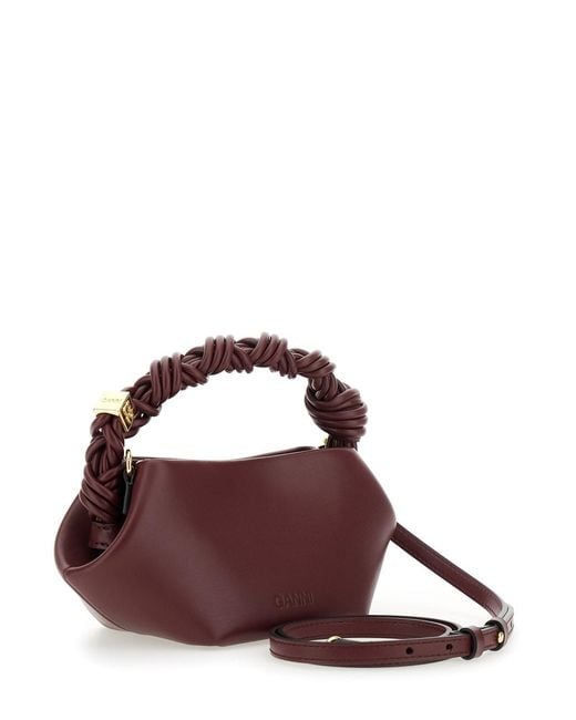 Ganni Purple 'Bou' Bordeaux Mini Handbag With Braided Handle And Removable Shoulder Strap